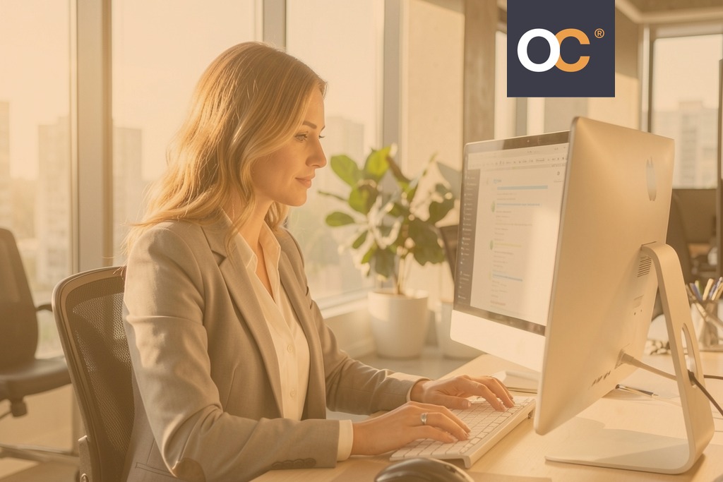 female professional working on a modern office