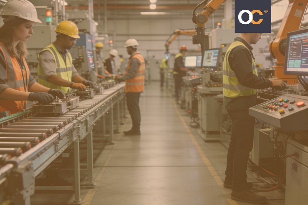 workers in an automated manufacturing company